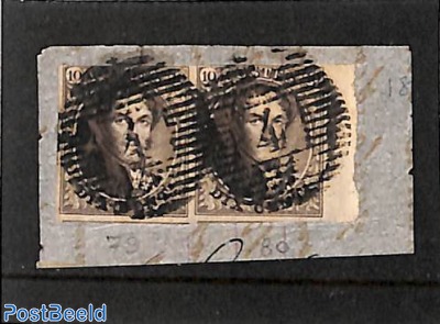 10c, used pair on piece of cover