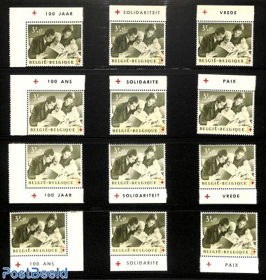 Red Cross stamp with 12 diff. border tabs