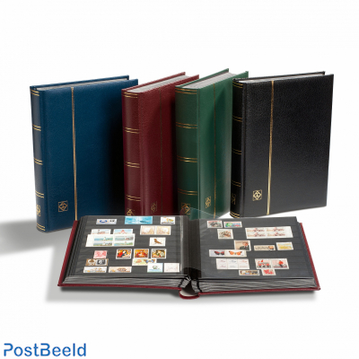 Lighthouse Premium Stockbook, 32 Black Sheets/64 Black pages, Padded Leather Cover and Slipcase, Black