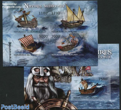 Medieval ships 2 s/s, Imperforated