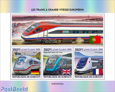 European high-speed trains (ICE 3; British Rail Class 397 Civity; TGV Duplex)