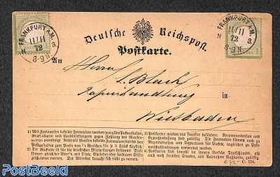 Postcard from Frankfurt to Wiesbaden with 2 1Kr stamps