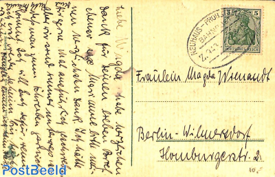 Postcard to Berlin, Railway postmark NEUHAUS-PROBSTZELL