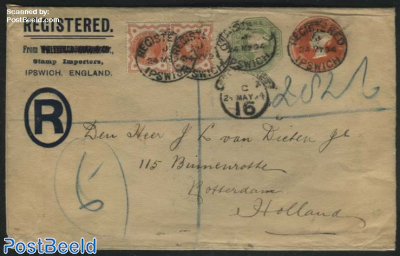 Registered letter from Ipswich to Rotterdam