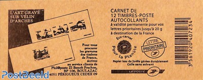 LÁrt gravé sur Vélin d'Arches, Booklet 12x Lettre Prioritaire