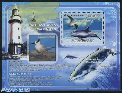 Sea mammal, bird s/s (lighthouse on border)