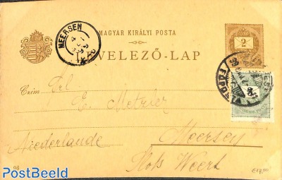 Postcard 2c, uprated to Meersen