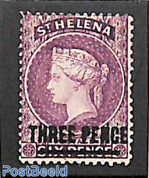 THREE PENCE on 6p, purple, Stamp out of set