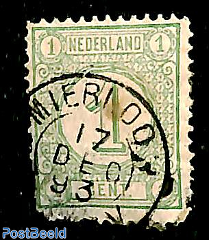Kleinrond MIERLOO on NVPH No. 31, damaged stamp