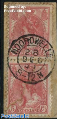 Kleinrond NOORDWELLE on pair NVPH 60, damaged stamps