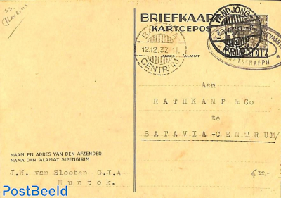 Postcard from TANDJONG to BATAVIA, shippost Koninklijke Pakketvaart my.