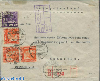 Registered envelope from Semarang to Hannover, opened by censor
