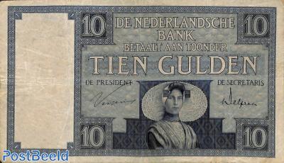 10 Gulden 1924 (98x167mm, 2 letters, 6 digits)