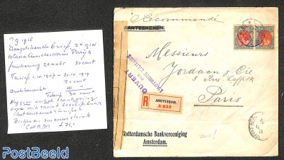 Registered, opened letter from Amsterdam to Paris