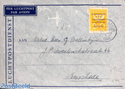 European PTT association, First Day Cancellation on Airmail letter