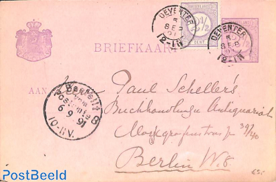briefkaart from Deventer to Berlin. Drukwerkzegel cijfer 2.5 cent