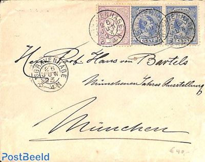 Cover from The Hague to Munchen, see both postmarks. Drukwerkzegel 2.5 cent and Princess Wilhelmina 