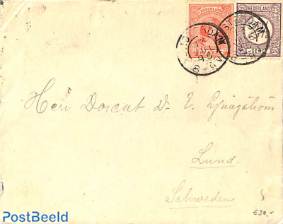 cover from Amsterdam to Lund, Sweden. See Lund postmark.  Princess Wilhelmina (hangend haar) and Dru