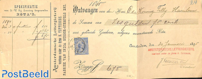 6,75 gulden cheque from 1895 from Amsterdam. Princess Wilhelmina (hangend haar)