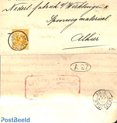 Official mail from/to Amsterdam. Princess Wilhelmina (hangend haar) 3 cent 