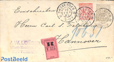 Envelope 12.5c, uprated to registered mail to Hannover (from Rotterdam)