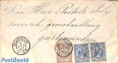 Cover from Maastricht to Geestemunde, see both postmark.s Drukwerkzegel 2.5 cent and Princess Wilhel