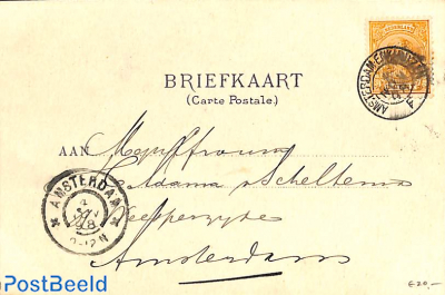 Briefkaart from Hoorn to Amsterdam, see Amsterdam postmark. Princess Wilhelmina (hangend haar) 3 cen
