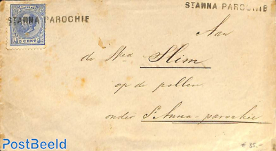 Envelope to St. Anna Parochie. Langebalkstempel between 1877 and 1899. 