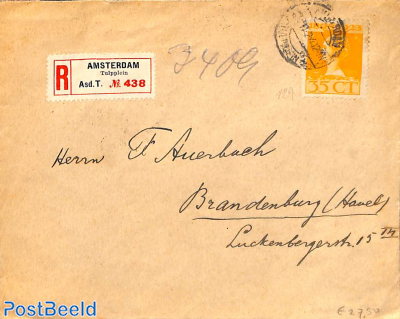 Registered cover from Amsterdam Tulpplein to Brandenburg