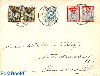 Letter with Red Cross set to Curacao, adv. Koopman Cigars