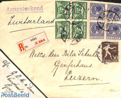 Registered letter to Switzerland with 30c olympic stamp
