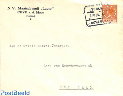 letter to The Hague from Nijmegen. RAILWAY POST