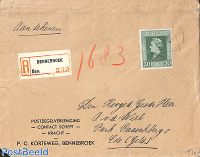NVPH No. 440 on registered letter from Bennebroek to Ede