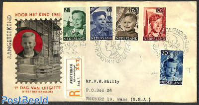Child welfare 5v, FDC, closed flap, typed address, registered