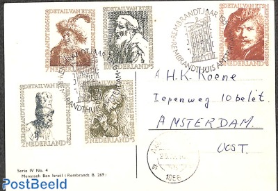 Card with special cancellation Rembrandthuis on first day of issue