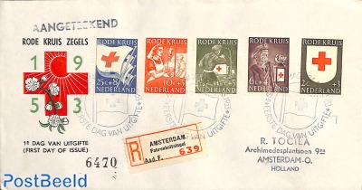Red Cross FDC, closed cover, with address, registered
