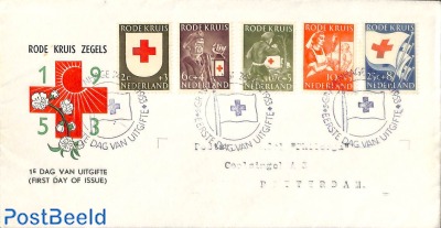Red Cross FDC, closed flap, typed address
