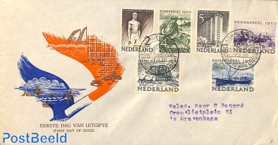 Summer welfare 6v FDC without text 'Zomerzegels 1950', typed adress, closed flap, open on top side