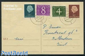Fluorescend stamps 3v on postcard cancelled Gouda 27-08-1962 (first day of issue)