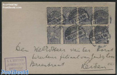 A strip of 8 nvhp no. 110 on a cover to Leiden