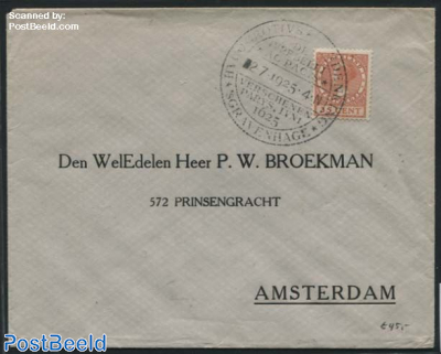 Nvph No.138 on cover with special cancellation GROTIUS 2-7-1925