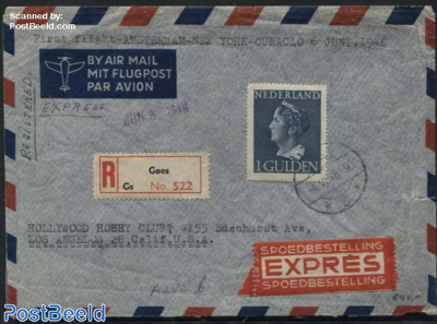 Queen Wilhelmina. Registered expres airmail to Los Angelos