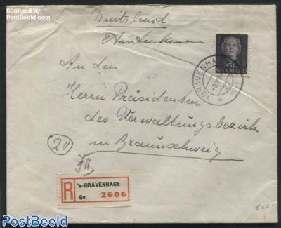 Face of Queen Juliana. Registered cover to Germany