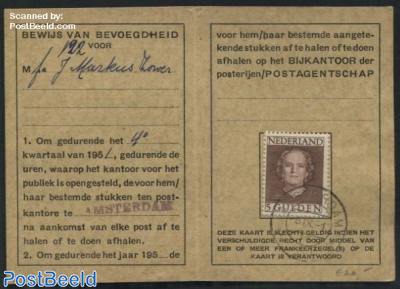 Face of Queen Juliana. Postal to Amsterdam