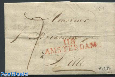 Folding letter from Amsterdam to Lille, France