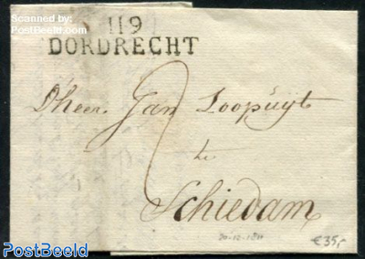 Folding letter from Dordrecht to Schiedam