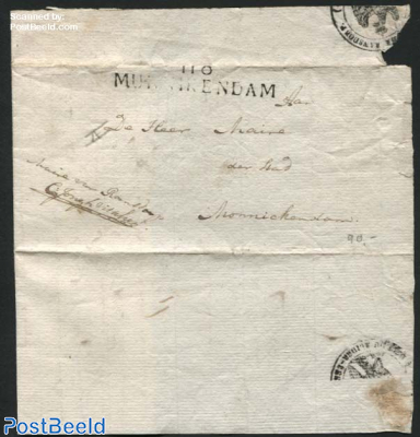 Letter from Ransdorp (now Amsterdam) to Monnickendam (Postmark: Munikendam, Postmark Ransdorp on bac