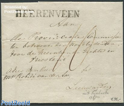 Folding cover from Heerenveen to Leeuwarden with a Heerenveen mark
