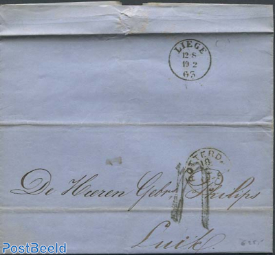 Folding letter from Rotterdam to Luik, with Liege/Luik mark
