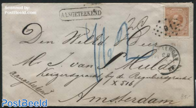 Registered letter from Rotterdam to Amsterdam with NVPH No. 23C (15c perf. 13.25:14)